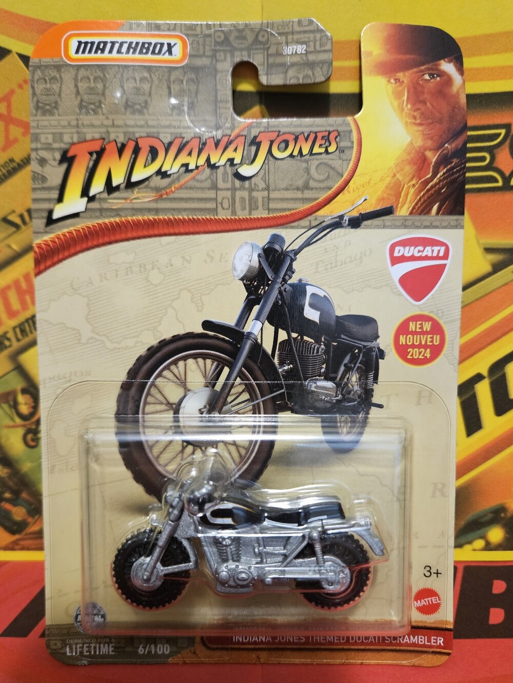 Matchbox Indiana Jones Ducati Scrambler Motorcycle - Silver & Black